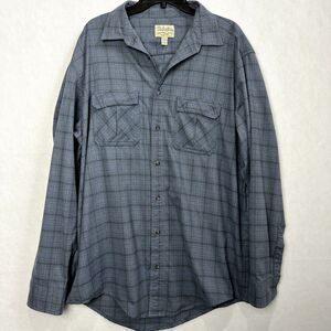 Cabelas Button Down Shirt Mens XL Tall Blue Plaid Long Sleeve Double Pocket Work